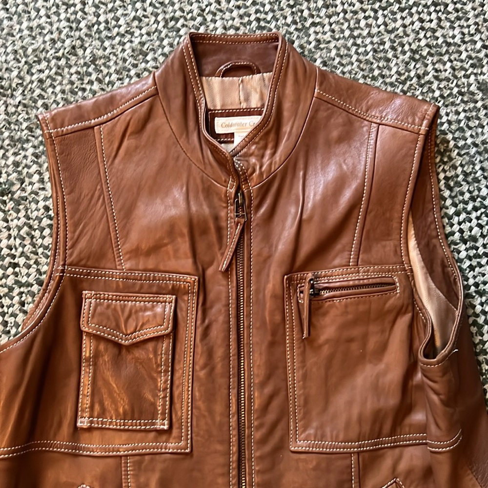 Coldwater Creek 100% real leather brown vest - Picture 2 of 6